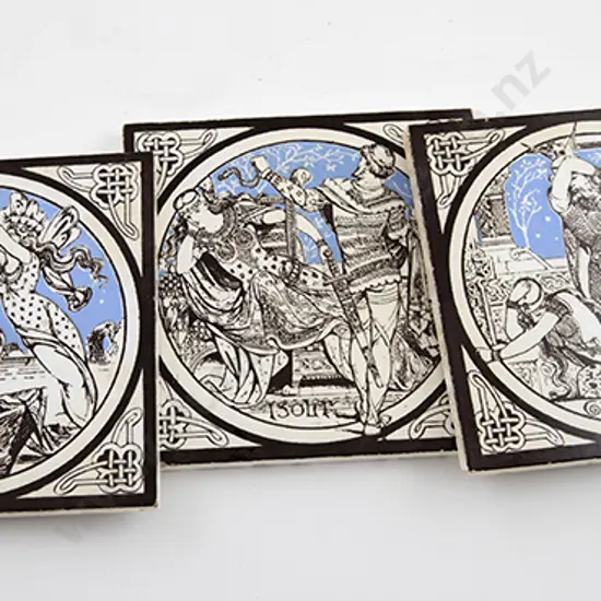 Four Minton TIles and Two Delft Tiles