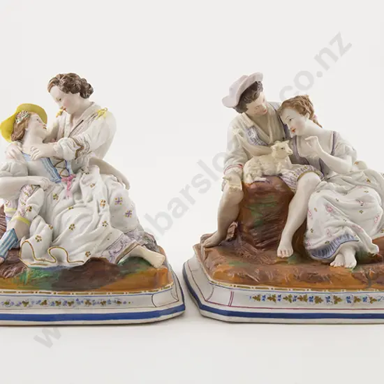 Pair of Late C19th Probably French Painted Bisque Figure Groups