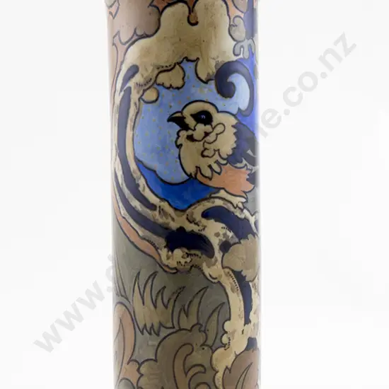 Bursley Ware Art Deco Cylindrical Long Stem Vase "Amstel" design by Frederick Rhead