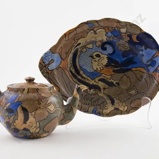 Bursley Ware Art Deco Small Teapot and Serving Dish "Amstel" design by Frederick Rhead