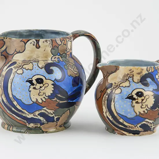 Two Bursley Ware Art Deco Graduated Water Jugs "Amstel" design by Frederick Rhead