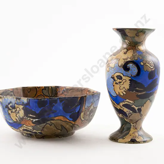 Bursley Ware Art Deco Fruit Bowl and Vase "Amstel" design by Frederick Rhead