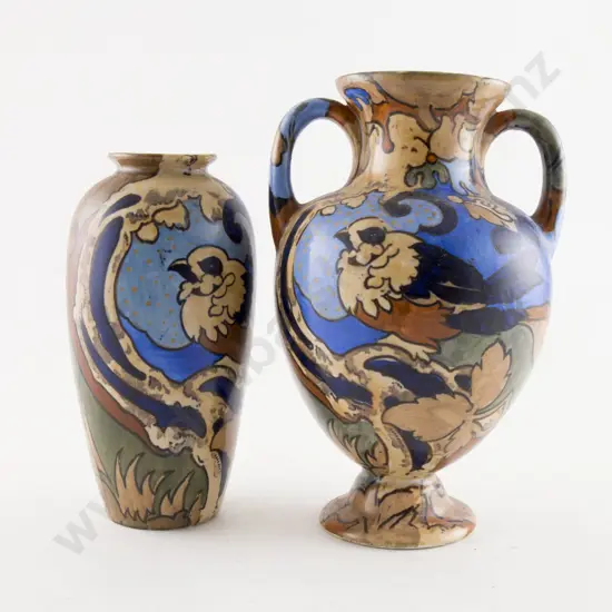 Two Bursley Ware Art Deco Vases "Amstel" design by Frederick Rhead