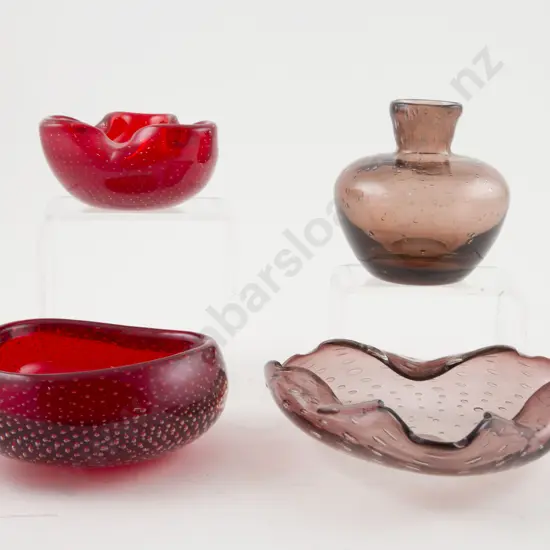 Three Bubble Glass Dishes and Posy Vase