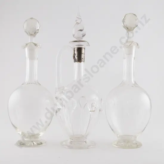 Early C20th Claret Jug, Pair Wine Decanters