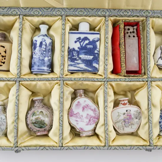 Collection Nine Various Snuff Bottles, Seal & Food Bowls