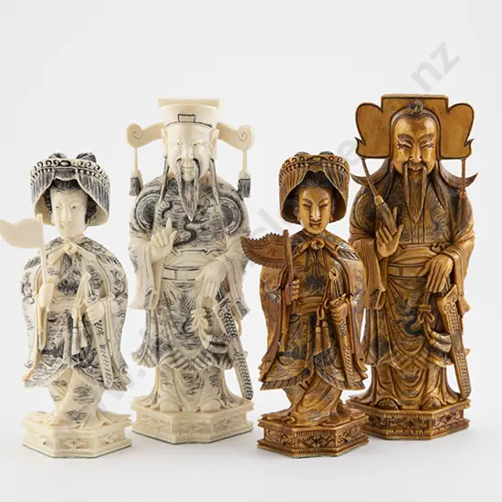 Large Carved and Stained Ivory Chess Set