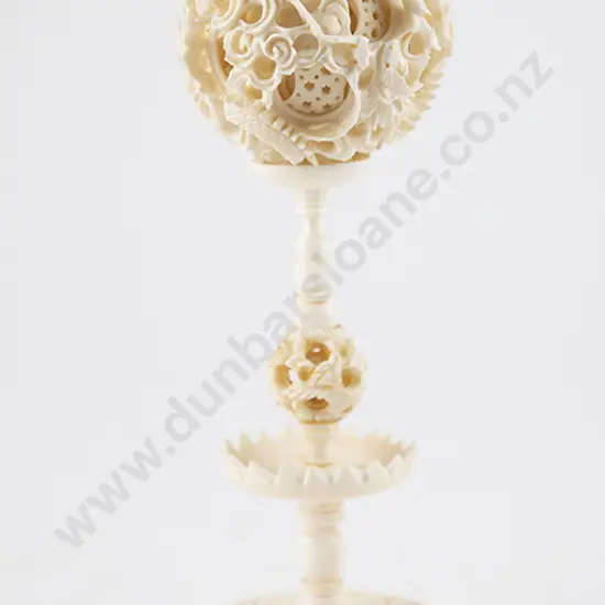 Carved Ivory Puzzle Ball on Stand