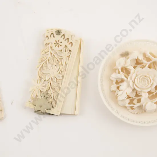 Carved Ivory Dish of Roses and Other (3)