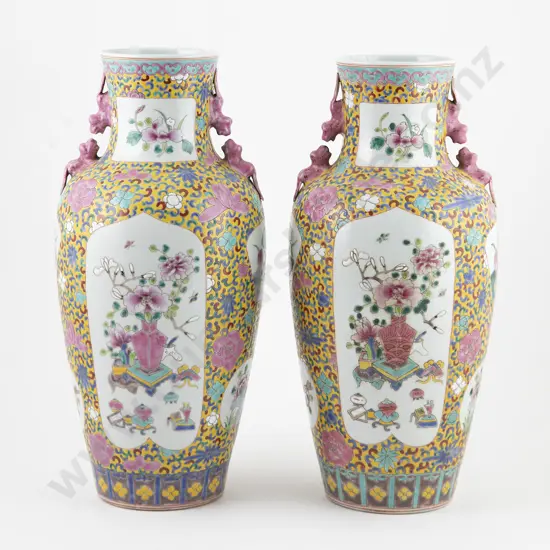 Pair Cantonese Exportware Mantel Vases