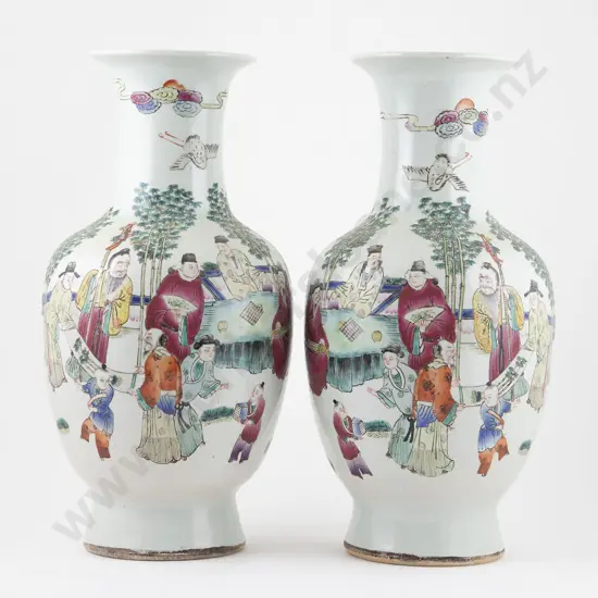 Pair Cantonese Exportware Mantel Vases