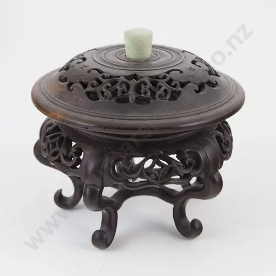 Carved Hardwood Urn Stand and Cover