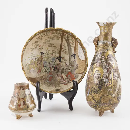 Late C19th Satsuma Teapot and Two Cups