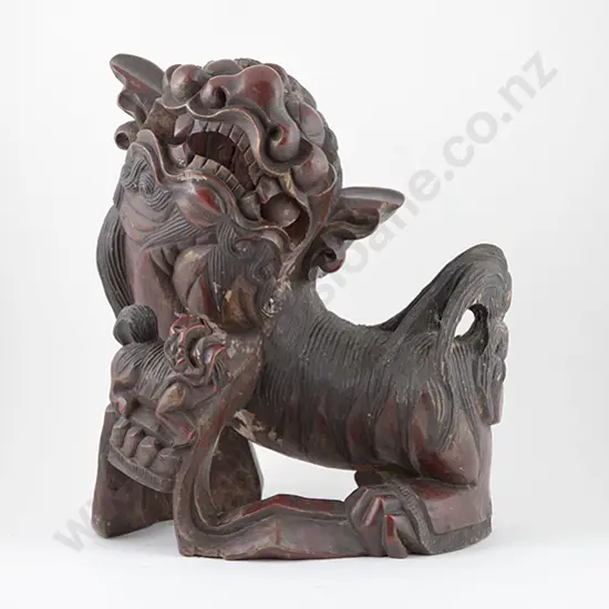 Large Carved Wooden Temple Lion
