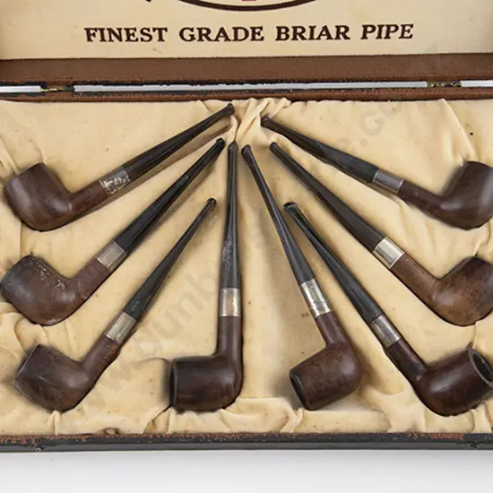 Cased Display Of Eight Wooden Pipes
