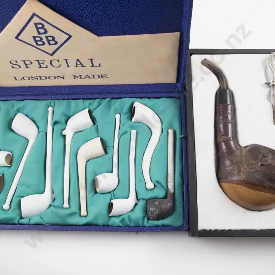 Cased Group Of Eleven Clay Pipes and Briarwood