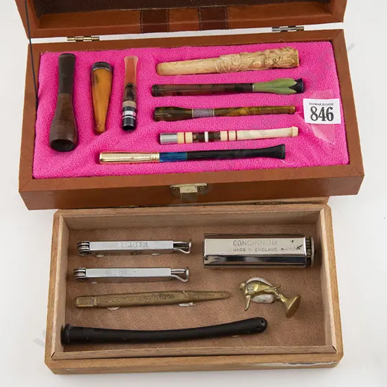 Cased Display Of Eight Cigarette/Cheroot Holders & Tools