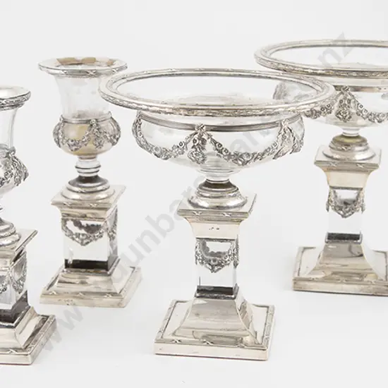 Set Of Four S/S & Glass Tazzas & Urns