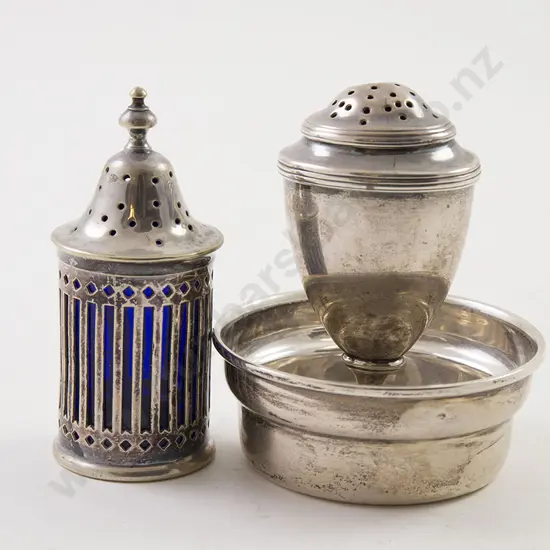 Geo III S/S Pepperette, Bowl & S/P Cruet