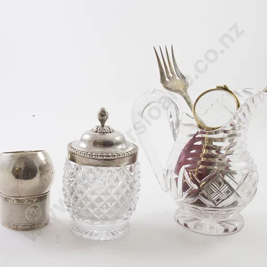 Gilt Lorgnettes, S/S Cruet, 2 Napkin Rings, 2 Forks