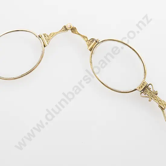 Pair Gold Plated Folding Lorgnettes