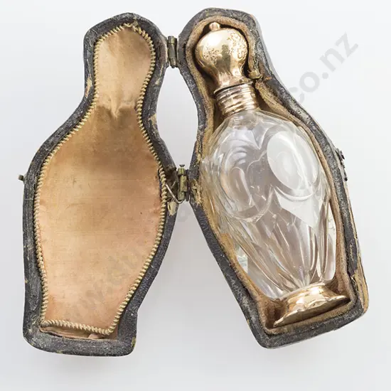 Gold Mounted Faceted Glass Scent Bottle & Case