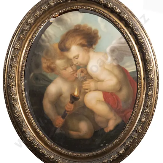 C19th European Oil of Cherubs