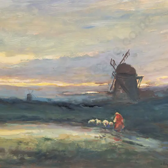Blythe Fletcher - Landscape With Windmills at Dusk