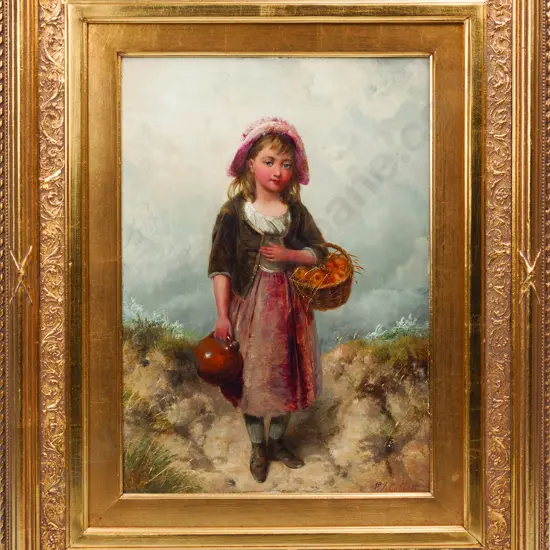 After Edward J Cobbett (British) - Young Girl with Basket of Apples