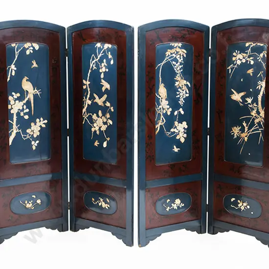 Pair of Japanese Lacquer Two Panel Screens