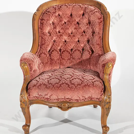 Victorian Walnut Balloon Back Grandfather Chair