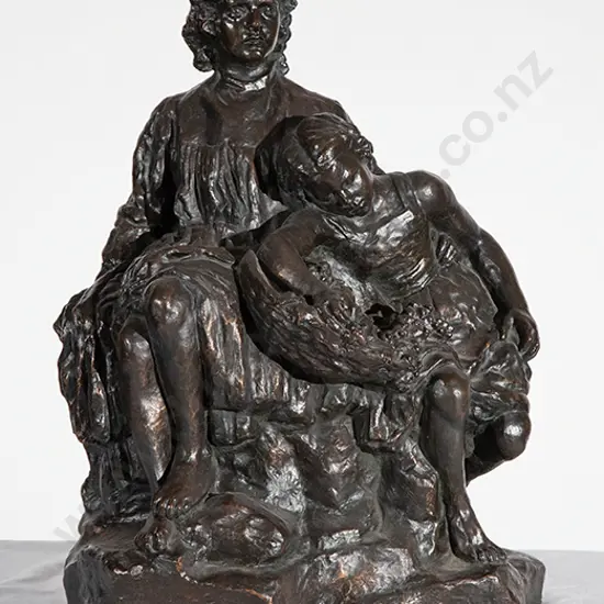 Large Bronze of Two Young Girls