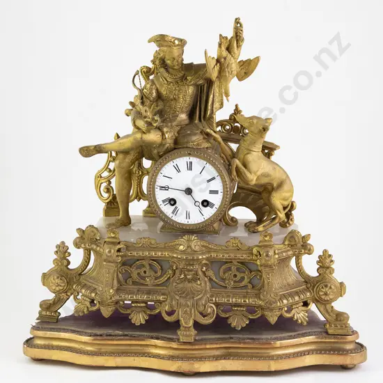 C19th French Ormolu and Alabaster Mantel Clock