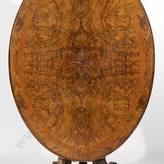 Victorian Burr Walnut and Marquetry Oval Snap Top Loo Table