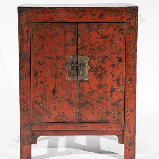 Small Chinese Red Lacquer and Gilded Side Cabinet