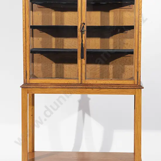Edwardian Blonde Oak Display Cabinet on Stand