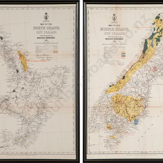 Pair Of Maps Of The Middle & North Islands New Zealand 1886