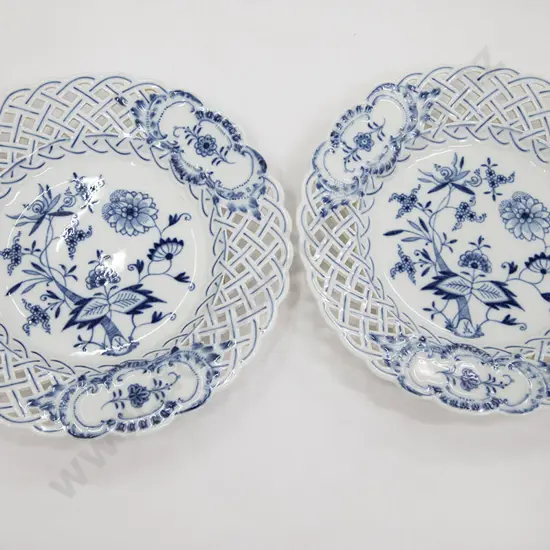 Pair Meissen Trellis Border Onion Pattern Plates