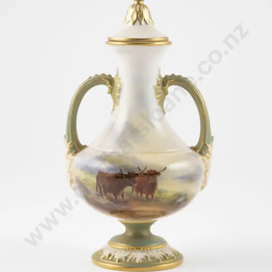 Royal Worcester Handled Specimen Vase with Cover