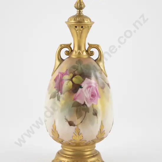 Royal Worcester Handled Specimen Vase & Cover