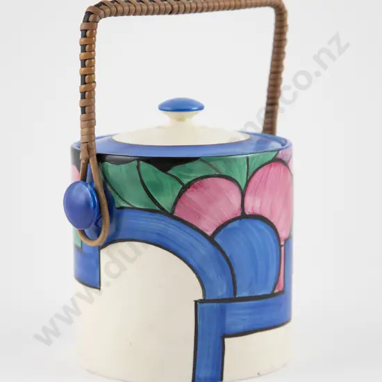 Clarice Cliff Bizarre Biscuit Barrel with Cover