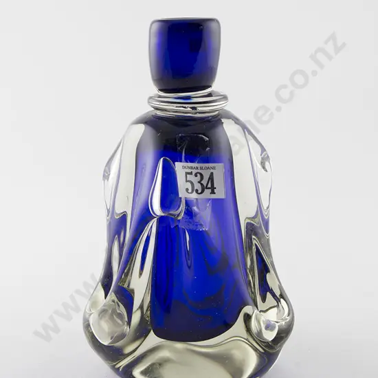 Mid C20th Cobalt Blue Encased Glass Candle Holder