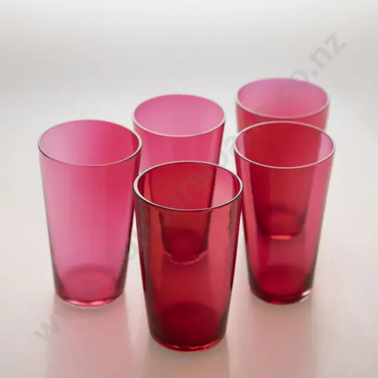 Five Victorian Cranberry Glass Tumblers
