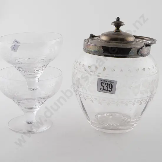 Early C20th Etched Glass Biscuit Barrel