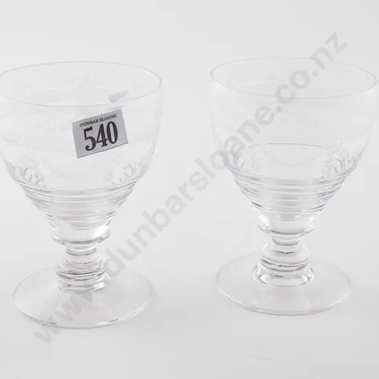 Pair Stuart Crystal Finely Etched Goblets
