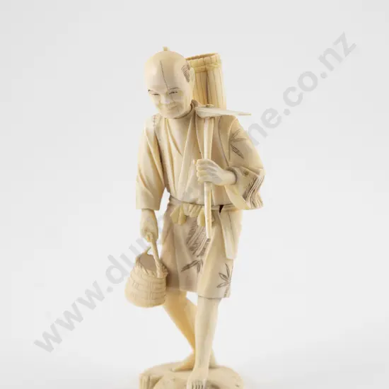 Signed Carved Ivory Figure of a Peasant