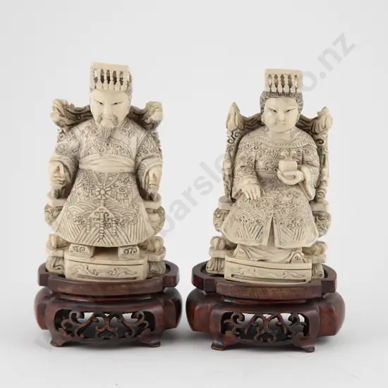 Pair Carved Ivory Emperor & Empress Figures