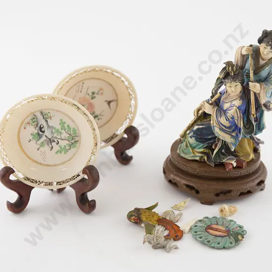 Carved Coloured Ivory Figure Group