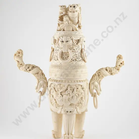 Large Carved Ivory Sectional Covered Urn