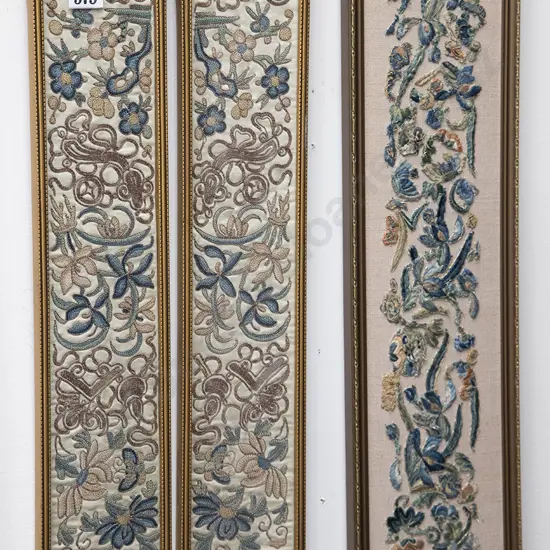 Three Chinese Silk Embroidered Panels
